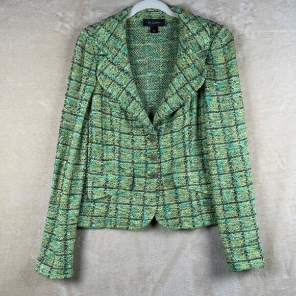 St. John Jackets & Blazers - St John Knit Jacket Blazer Green Plaid Woven Women's EUC Approx Sz 4 Old Money